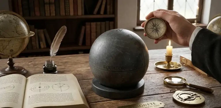 A representation of 'terrella' experiment that proved that the earth is a huge magnet.